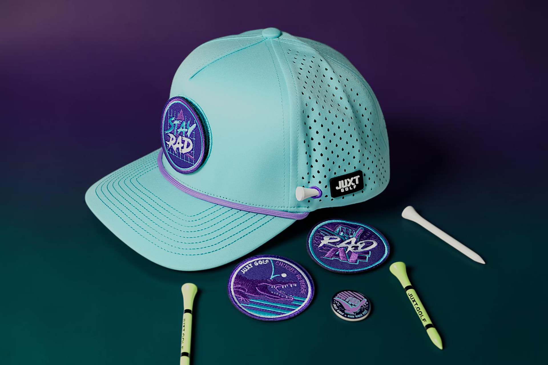 JUXT Golf x RAD Golf Fest rope hat collab