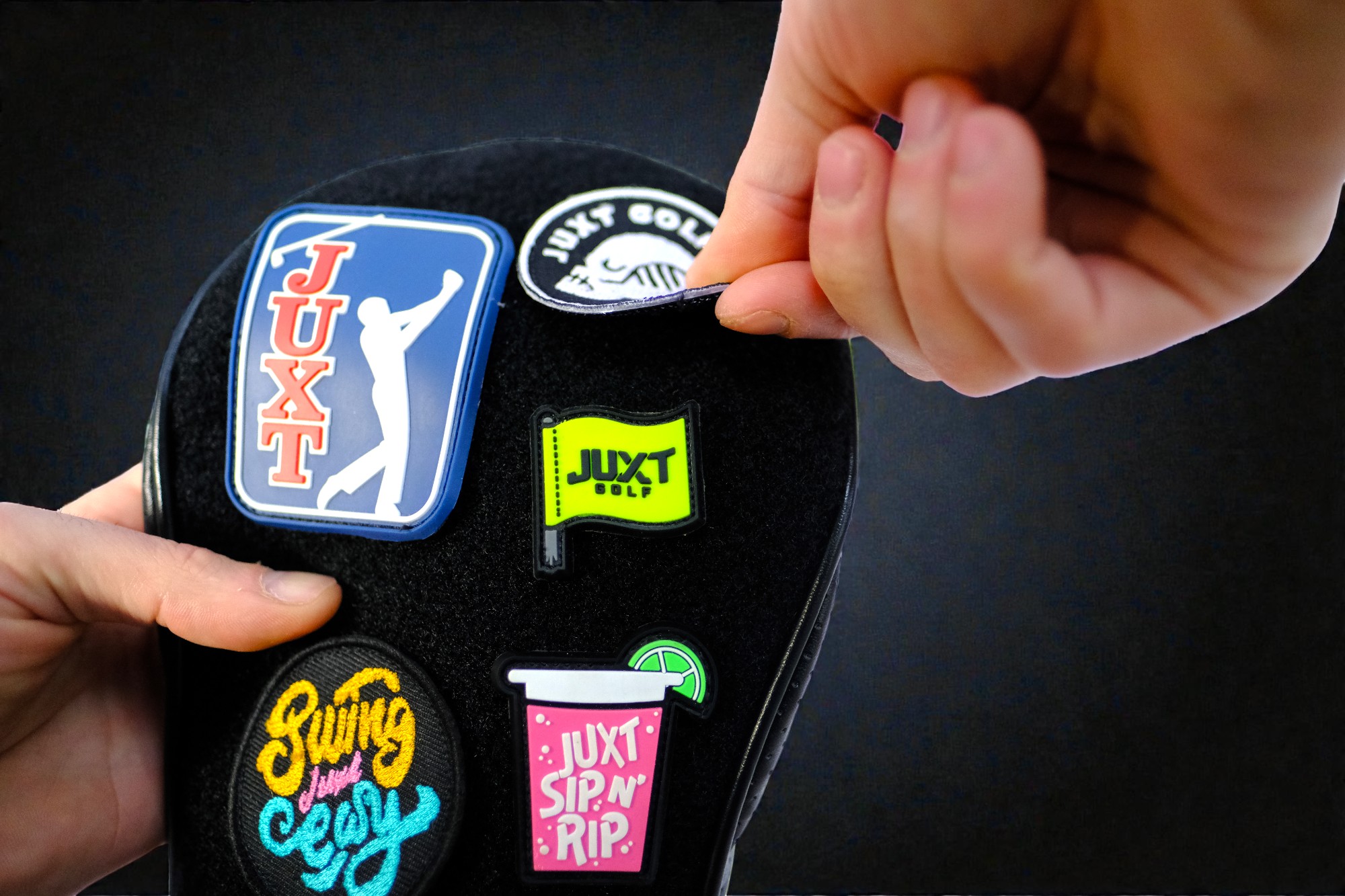 Swapping JUXT morale patches on a headcover