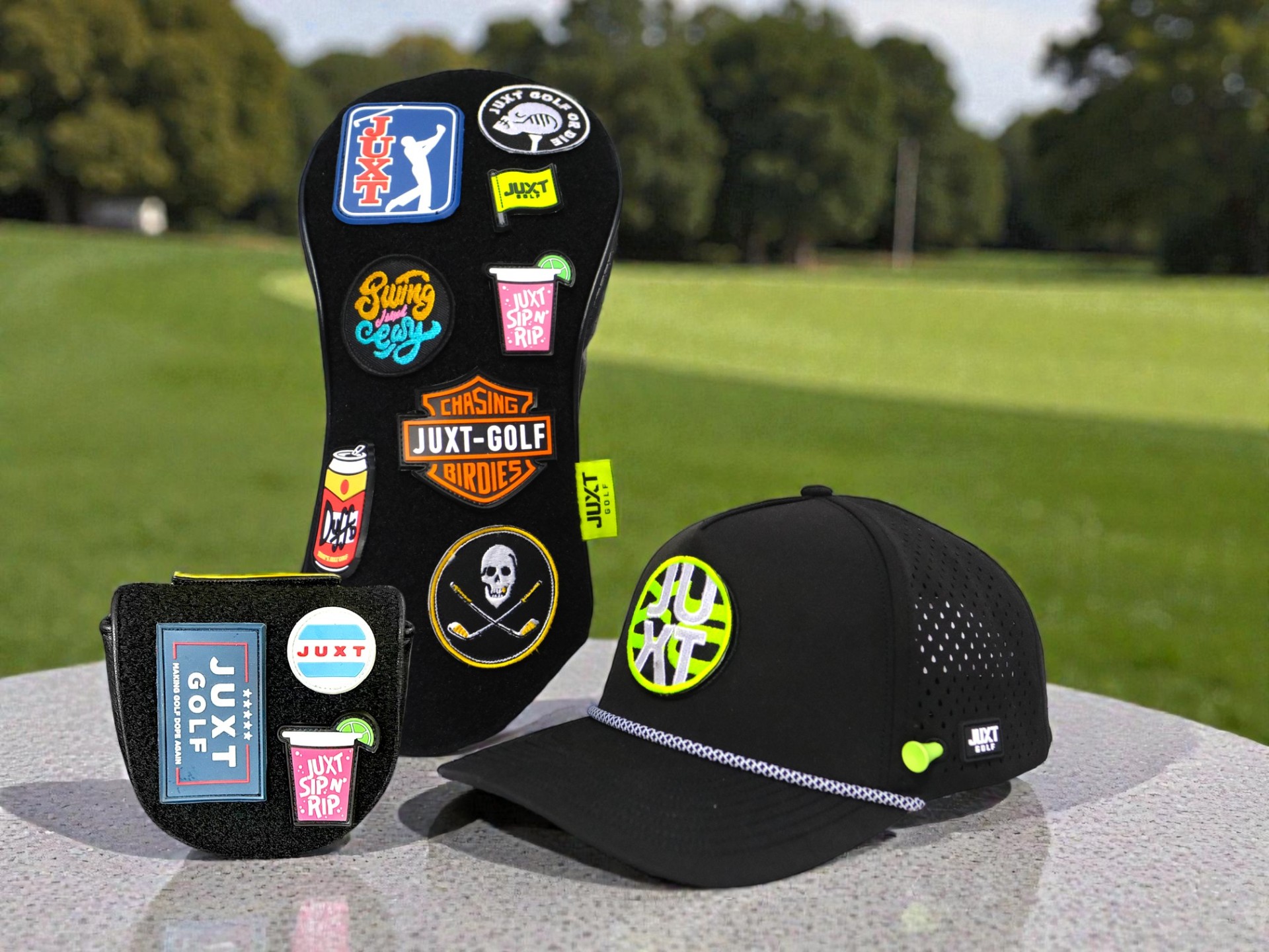 JUXT product lineup on the green